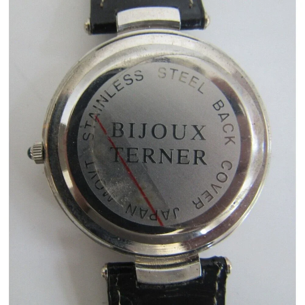 Bijoux Terner Watch Vintage Black Leather Band Quartz Japan Movement Stainless